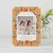 Boho Fall Floral Arch Foto Geburtsankündigung Einladung (Stehend Vorderseite)