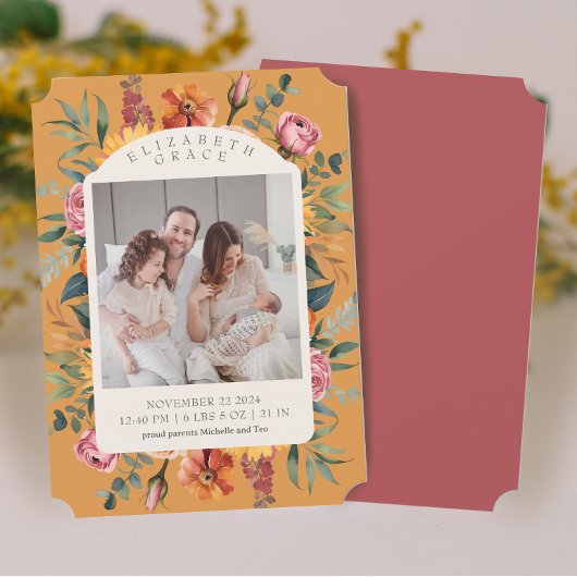 Boho Fall Floral Arch Foto Geburtsankündigung Einladung