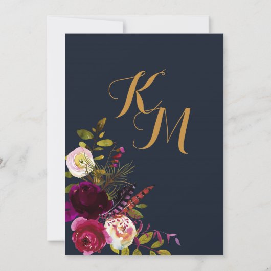 Boho Fall Floral Arrow Bouquet Wedding Einladung (Rückseite)