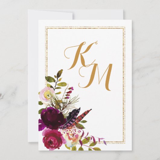 Boho Fall Floral Arrow Bouquet Wedding Einladung (Rückseite)