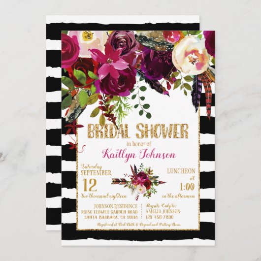 Boho Fall Floral Arrow Strip Brautparty Einladung (Vorne/Hinten)