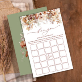 Boho Fall Floral Baby Bingo Game Card
