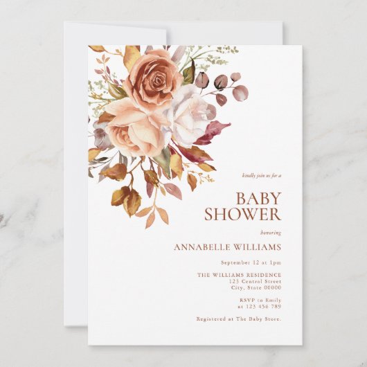 Boho Fall Floral Baby Dusche Einladung (Vorderseite)