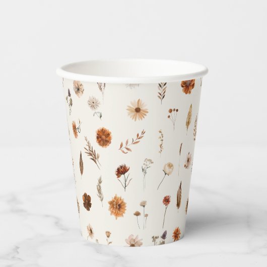 Boho Fall Floral Baby Shower  Pappbecher (Vorderseite)