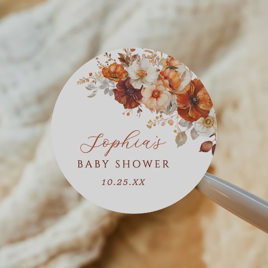 Boho Fall Floral Baby Shower  Runder Aufkleber