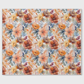 Boho Fall Floral Blooms Terracotta Apricot Blau Geschenkpapier (Flach)