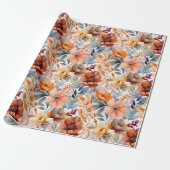 Boho Fall Floral Blooms Terracotta Apricot Blau Geschenkpapier (Ungerollt)