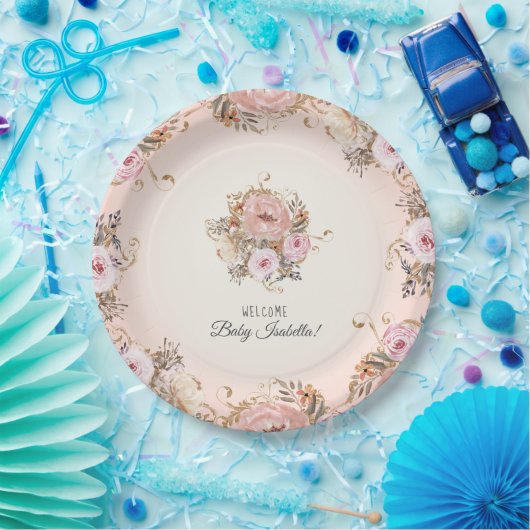 BOHO Fall Floral Blush Wasserfarbe Kinderdusche Pappteller (Party)