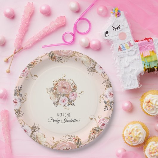 BOHO Fall Floral Blush Wasserfarbe Kinderdusche Pappteller (Party)