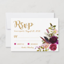 Boho Fall Floral Bouquet Gold RSVP Karte