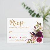 Boho Fall Floral Bouquet Gold RSVP Karte (Stehend Vorderseite)