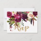 Boho Fall Floral Bouquet Gold RSVP Karte (Rückseite)