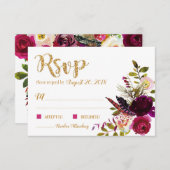 Boho Fall Floral Bouquet Gold RSVP Karte (Vorne/Hinten)