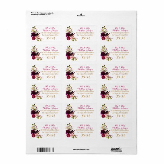 Boho Fall Floral Bouquet Wedding Label Adressaufkleber (Vorne)