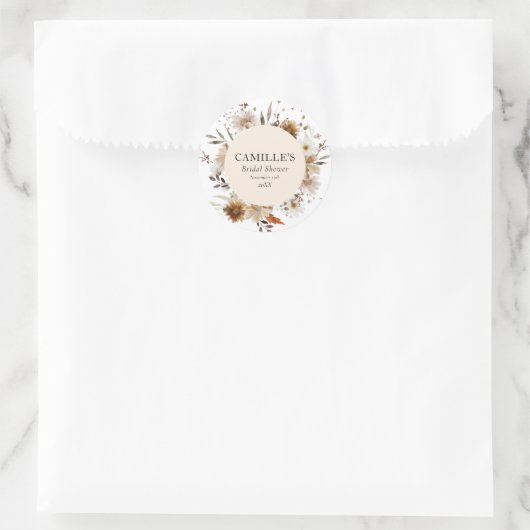 Boho Fall Floral Brautparty Runder Aufkleber (Tasche)