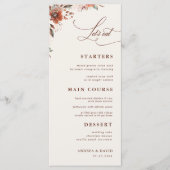 Boho Fall Floral Brown Lasst uns Elfenbeinhochzeit Menükarte (Vorderseite)