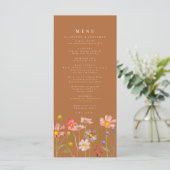 Boho Fall Floral Burnt Orange Wedding Menükarte (Stehend Vorderseite)