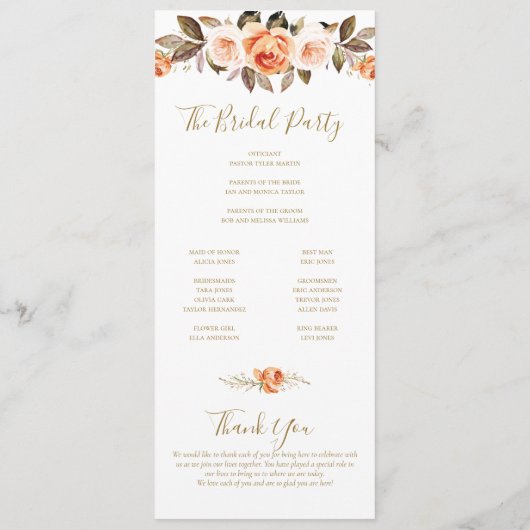 Boho Fall Floral Burnt Orange Wedding Program Programm (Rückseite)