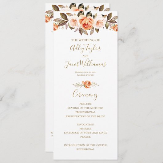 Boho Fall Floral Burnt Orange Wedding Program Programm (Vorne/Hinten)