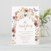 Boho Fall Floral Butterfly Wedding Einladung (Stehend Vorderseite)