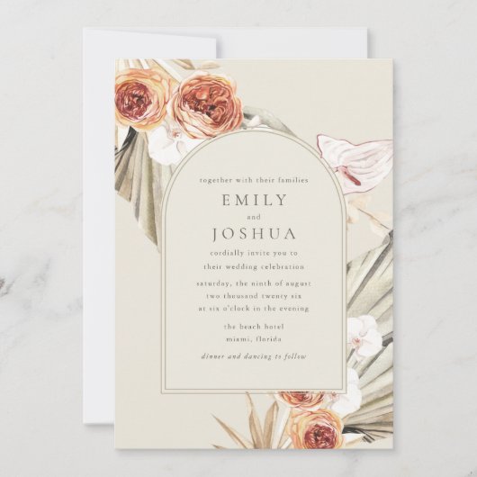 Boho Fall Floral Digital Wedding Einladung (Vorderseite)
