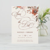 Boho Fall Floral Elegantes Skript & Foto Hochzeit Save The Date (Stehend Vorderseite)