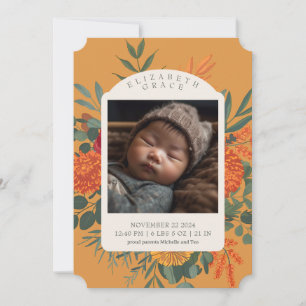Boho Fall Floral Foto Geburtserklärung Einladung