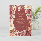 Boho Fall Floral Gold Creme Scarlet Brautparty Einladung (Stehend Vorderseite)