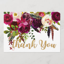 Boho Fall Floral Gold Moderne Vielen Dank Dankeskarte