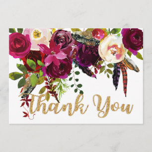 Boho Fall Floral Gold Moderne Vielen Dank Dankeskarte