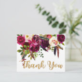 Boho Fall Floral Gold Moderne Vielen Dank Dankeskarte (Stehend Vorderseite)