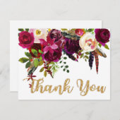 Boho Fall Floral Gold Moderne Vielen Dank Dankeskarte (Vorne/Hinten)