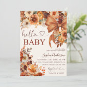 Boho Fall Floral Hello Baby Baby Shower Party Einladung (Stehend Vorderseite)