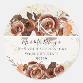 BOHO Fall Floral Herbst Blätter Monogramm-Adresse Runder Aufkleber (Vorderseite)