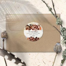 BOHO Fall Floral Herbst Blätter Monogramm-Adresse Runder Aufkleber