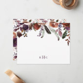 Boho Fall Floral Mit Monogramm Stationierungskarte Mitteilungskarte (Vorderseite/Rückseite Beispiel)