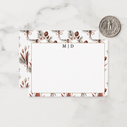 Boho Fall Floral Monogramm  Mitteilungskarte (Vorderseite/Rückseite Beispiel)