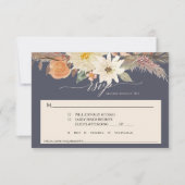 BOHO Fall Floral Navy Blue Pampas Grass Hochzeit RSVP Karte (Vorderseite)
