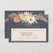 BOHO Fall Floral Navy Blue Pampas Grass Hochzeit RSVP Karte (Vorne/Hinten)