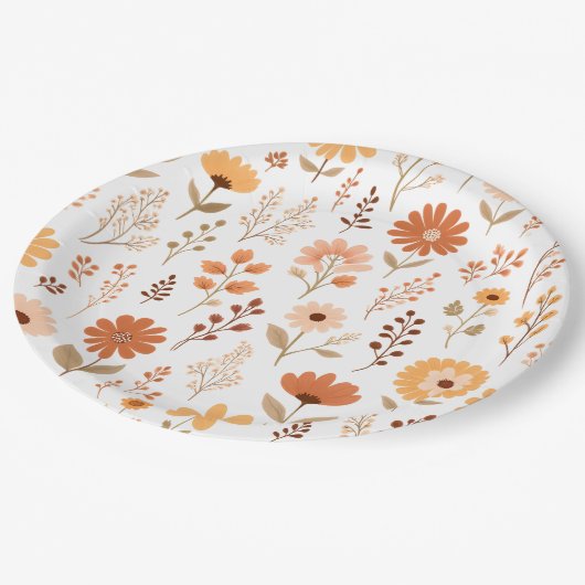 Boho Fall Floral Pappteller (Schrägansicht)