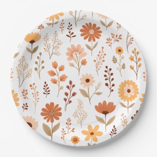 Boho Fall Floral Pappteller (Vorderseite)