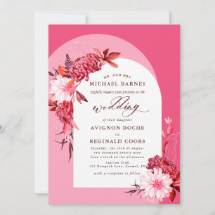Boho Fall Floral Pink Arch Foto Hochzeit Einladung