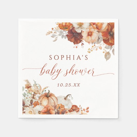 Boho Fall Floral Pumpkin Baby Dusche Serviette (Vorderseite)