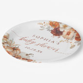 Boho Fall Floral Pumpkin Baby Shower Pappteller (Schrägansicht)