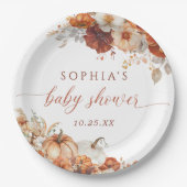 Boho Fall Floral Pumpkin Baby Shower Pappteller (Vorderseite)