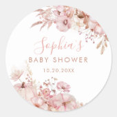 Boho Fall Floral Pumpkin Baby Shower  Runder Aufkleber (Vorderseite)