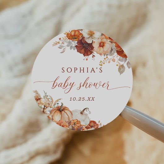Boho Fall Floral Pumpkin Baby Shower  Runder Aufkleber