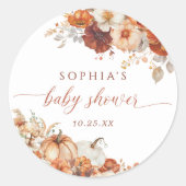 Boho Fall Floral Pumpkin Baby Shower  Runder Aufkleber (Vorderseite)