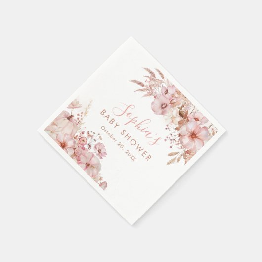 Boho Fall Floral Pumpkin Baby Shower Serviette (Ecke)