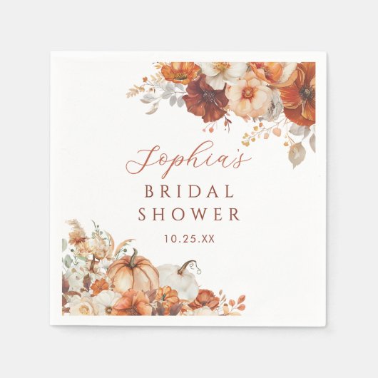 Boho Fall Floral Pumpkin Bridal Shower Serviette (Vorderseite)